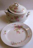 ~1900 Dekoratív kézzel festett porcelán leveses és pecsenyés tál / Handpainted chinaware soup and ro...