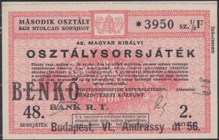 1942. "48. Magyar Királyi Osztálysorsjáték" második osztály egy nyolcad sorsjegye T:I