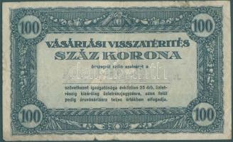 1920-as évek eleje 100K vásárlási visszatérítés "Pestujhelyi "H." Fogy. és Ért. Szöv." bélyegzővel T:III-