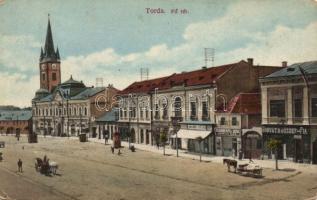 Torda main square with the shops of József Horváth, Samu Kleinfeld and the restaurant of Jónás Elek