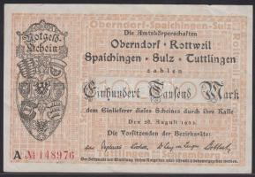 Német Birodalom/Weimari Köztársaság/Oberndorf, Rottweil, Spaichingen, Sulz, Tuttlingen 1923.8.28. 100.000M vízjeles papíron T:III++
