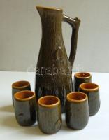 7 darabos kerámia likőrös készlet: kancsó + 6 db kis pohár