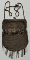 cca 1900 Horgolt láncszemes színházi táska szakadozott / Theater bag made of chains  (broken) 14x14 cm