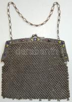cca 1900 Horgolt láncszemes, kövekkel díszített színházi táska / Theater bag made of chains 25x20 cm