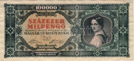 1946 100.000Milpengő erős zöld festékcsíkkal ! T:I