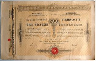 1893 Békés-Csanádi Helyi Érdekű Vasút törzsrészvény 200 K-ról szelvényekkel