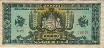 1946 100.000Milpengő erős zöld festékcsíkkal ! T:I