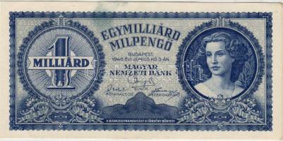 1946 1.000.000.000Milpengő rajta a kék festék elmázolódva ! T:I