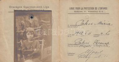 1925 Gyermekvédő liga fényképes személyazonossági igazolvány