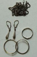 Kis ezüst (Ag) tétel, benne két pár fülbevaló és egy szolíd nyaklánc / Two pair earring and one necklance Ag (br.: 8.29g)