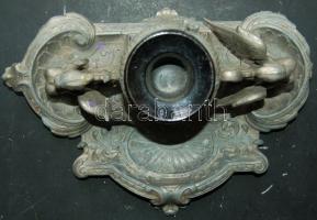 Díszes antik ón asztali tinta ás tolltartó hiányos és sérült állapotban