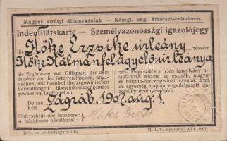 1907. Keményhátú fotó személyazonossági igazolójegy a Magyar királyi államvasutak használatának jogosultságáról