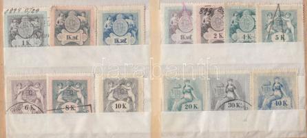 1898 II. kiadás Az okmánybélyeg sor 13 db klf K-s értéke