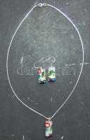 Ezüst (Ag) nyaklánc millefiori medállal és hozzávaló fülbevalóval br:: 26,34 gr