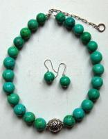 Nagyméretű türkiz lánc hozzávaló fülbevalóval, ezüst (Ag) szerelékkel és díszítéssel (d: 18 mm)