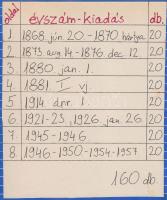 1868-1957 160 db magyar okmánybélyeg cserefüzetben, kiadások szerint rendezve