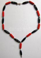 Fazettált ónix és lakk nyaklánc ezüst (Ag) szerelékkel