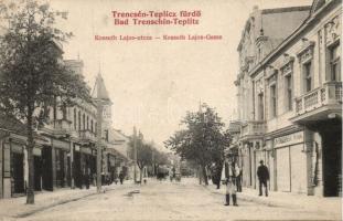 Trencsénteplic Kossuth street with the shops of Márk Friedman and Móric Rosenfeld