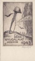 Bajor Ágost (1892-1958) "Békét, nyugalmat hozzon 1943" szignált rézkarc