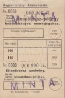 1933. Magyar Kir. Államvasutak sinautóbusz-pótjegy "MINTA" felülnyomással "0003-000.000" sorszámmal, szárazpecséttel
