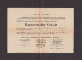1942. Haggenmacher Oszkár sörgyár igazgató gyászjelentése