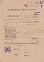 Anyagigénylési okmány (elutasított) zárolt készletből mindkét példány