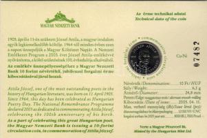 2005 10Ft "J. Attila" számozott díszlapon T:BU