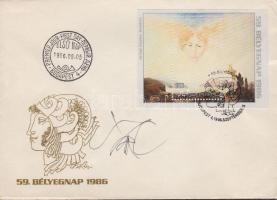 1986 Bélyegnap FDC, rajta a tervező Szász Endre saját kezű aláírásával