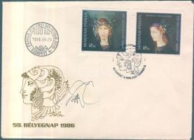 1986 Bélyegnap FDC, rajta a tervező Szász Endre saját kezű aláírásával