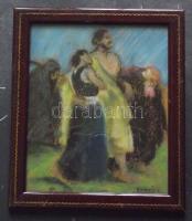 Forgács jelzéssel: Család, pasztell-papír, jelzett, keretben 20x23 cm