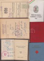 15 db vegyes okmány: tanulmányi könyv, tagsági könyvek, belépési engedély, munkakönyv, stb.