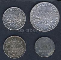 Kis ezüst tétel: Franciaország 1916. 1Fr Ag + 1920. 50c Ag + Kanada 1919. 10c Ag + Franciaország 186...