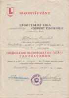 1944. Légoltalmi Liga Elsősegélynyújtási tanfolyam bizonyítványa