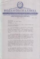 1934 Ráth-Végh István és Rózsavölgyi és Tsa cég közötti levélváltás 13 levele közte az író Magyar kuriózumok c. könyvének szerződése és később a honorárium elszámolása, valamint egyéb üzleti ügyek