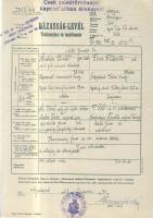 1943 Zsidótörvénnyel kapcsolatban kiadott házassági anyakönyvi kivonat