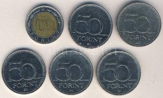 2002. 100Ft "Kossuth" + 2004-2007. 50Ft 5db klf emlékverete T:2