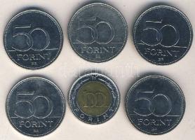 2002. 100Ft "Kossuth" + 2004-2007. 50Ft 5db klf emlékverete T:2