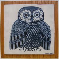 Festett márványlap bagoly mintával fa lapon 35x35 cm