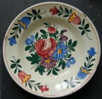 ~1850. Apátfalvi jelzett kerámia falitányér virágdíszítéssel, apróbb égetési hibákkal, 22cm-es átmérővel