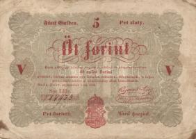 1848. 5Ft "Kossuth bankó" (2x) barna és piros T:III-