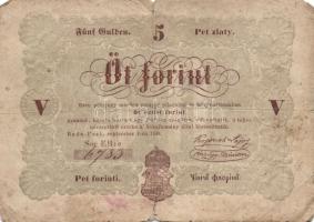 1848. 5Ft "Kossuth bankó" (2x) barna és piros T:IV+,IV