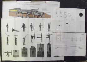cca 1910 Fegyverek 4 db érdekes nyomtatvány, puska rajza, gyakorlatozás fegyverrel, lőpályák