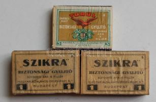 2db Szikra és egy Turul márkájú régi gyufásdoboz