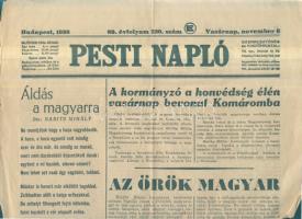 1938 A Pesti Napló november 8.-i számának címlapja a másnapi felvidéki bevonulásról szóló tudósítással és Babits üdvözlő versével