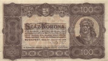 1923. 100K (2x) "T.W." + "Magyar Pénzjegynyomda Rt.." T:II,III+