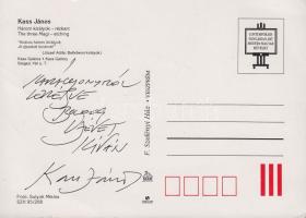 Kass János rézkarc képeslapja a művész saját kezű újévi jókívánságával és aláírásával