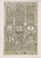 Kass János rézkarc képeslapja a művész saját kezű újévi jókívánságával és aláírásával