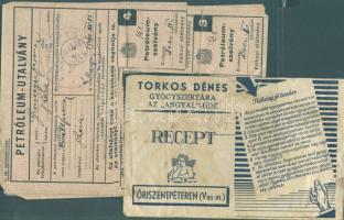1940. December 7db petróleum-utalvány az őrzésére szolgáló gyógyszerborítékkal Őriszentpéterről