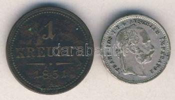 Ausztria 1851A 1Kr + 1872. 10Kr Ag 3,2- ph.