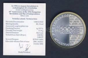 2006. 5000Ft Ag "Magyar Forradalom és Szabadságharc - 1956" T:BU Tanúsítvánnyal Csak 5000db!